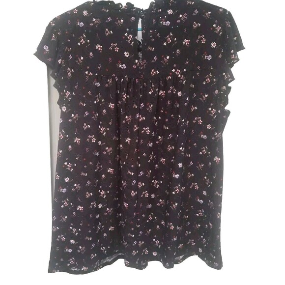 INDIGO ROSE Women's Baby Doll Top Plus 1X Flutter Sleeve Blouse  Black Floral - Picture 8 of 11